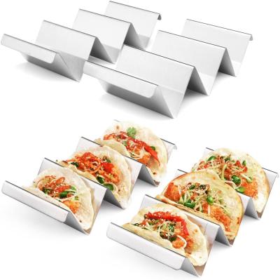 China Sustainable Dish Shell Holder Tray Stand Stainless Steel Food Tableware Taco Set of 4 for sale