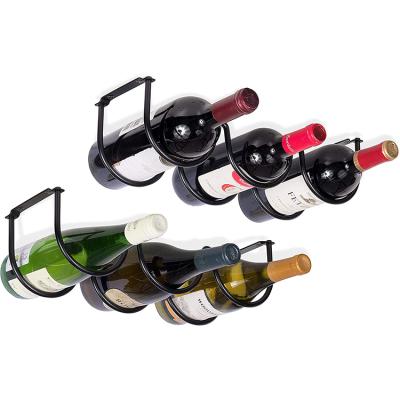 China Sustainable Durable Metal Wine Rack Hanging Wine Rack Black For 3 Liquor Bottles for sale