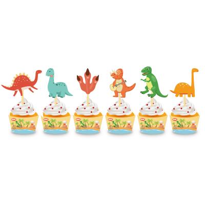 China Promotion 24pcs Dinosaur Party Boy's Birthday Dinosaurs Party Supplies Cup Cake Wrapper Topper for sale