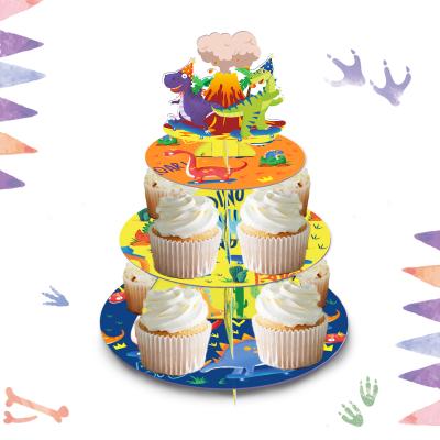 China Party Use DT002 Dinosaur 3 Tiers Cupcake Stand Dessert/Pastry/Snack Cupcake Tower Stand for Kids Birthday Party for sale