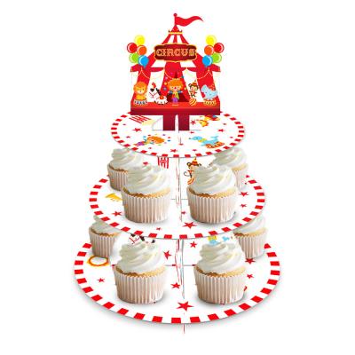 China Party Use Circus Theme Cake Stand 3 Tier Cupcake Stand Girls Carnival Party Decorations For Birthday Wedding for sale