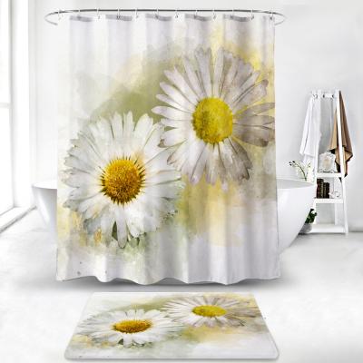 China Sustainable Amazon Hot Sale Sunflower Shower Curtain Bathroom Sets With Shower Curtain And Covers And Acc for sale