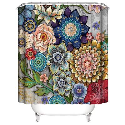 China Sustainable Flower Design Shower Curtain Set Bathroom Sets With Shower Curtain And Covers for sale