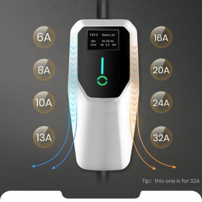 China All Mode2 Type - 2 7KW 32A Portable AC Car Charger Current Adjustable For Home Charging From LCD Screen for sale