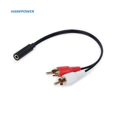 China Car 2 In 1 3.5 Mm Stereo Female To 2 RCA Male Connection AV Connector Computer Audio Cable for sale