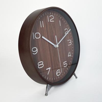 China Art Decor Vintage Style Desk Clock Wood Grain Table Clock End Table For Living Room Decoration 8 inch for sale