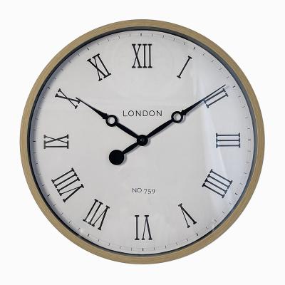 China Art Decor Creative Minimalist Wall Clock Face Clock 16 Inch Wooden Grain Plastic Frame Retro For Home Decoration for sale