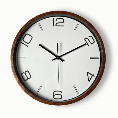 China Art Decor Modern Luxury Digital Grain Living Room 14 Inch Simple Wooden Light View Clock Wall Clock For Home Decoration for sale