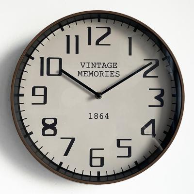 China New arrival 12 inch style antique plastic wall clock grain frame dark wood wall clock for items for sale