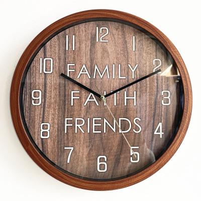 China Art Decor 12 inch wall clock plastic base and wooden frame made wall clock for home decoration for sale