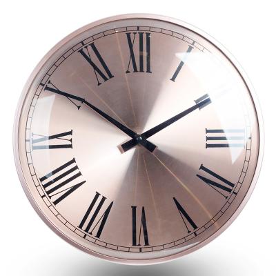 China Antique Style Modern Luxury Rose Gold Frame And Aluminum Dial Arched Glass Wall Clock For Home Decoration for sale