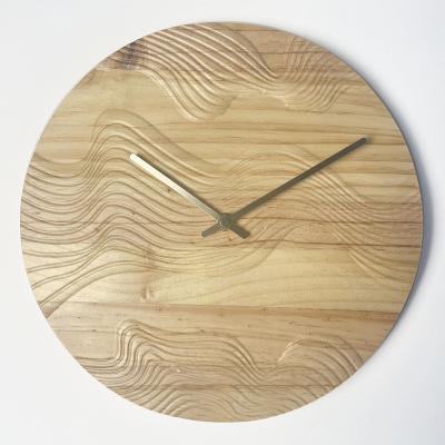 China 12 inch modern modern style creative solid wood wall clock carving pattern wall clock for decoration for sale