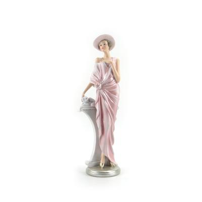 China Art Deco 12inch Elegant Resin Sculpture Pink Girl Home Decor Ornament for sale