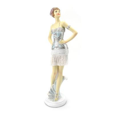 China Resin Elegant Silk Sculpture Ornament Girl Skirt Art Deco Time Home Accessories 12inch for sale