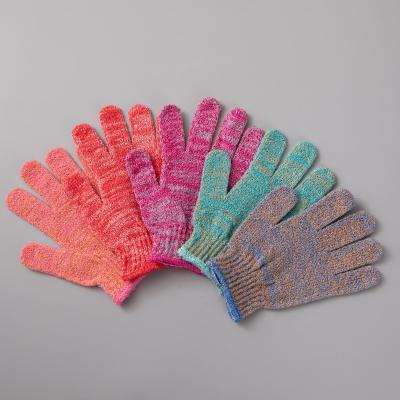 China EXFOLIATE Shower Body Scrubber Glove Bamboo Natural Fiber Carbonized Bamboo Bath Gloves Exfoliating Gloves for sale