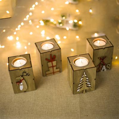 China Home Decorations Creative Christmas Candlestick Decoration Mini Christmas Wood Candle for sale