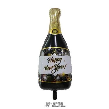 China Custom Printing Gift Toy New Design Party Balloon Wine Bottle Happy New Year Foil Helium Shaped Balloon for sale