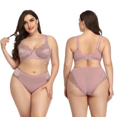 China Comfortable Big C cup bras QUICK DRY panties lace women sets 2 piece bra plus big boobs size bra and panties set for fat girls for sale