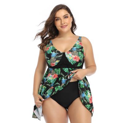 China 2021 New Big Size Swimwear Slit Print Plus Breathable Swimwear 2 Piece Dresses Rim Fat Women Tankini Swimwear Swimwear for sale