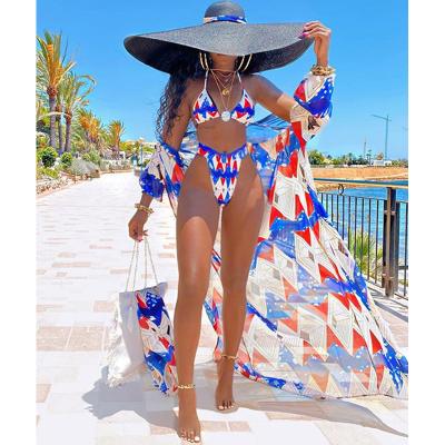 China 2021 custom african print bikini breathable swimwear plus size swimwear 2 piece swimwear for women with cover up for sale