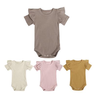 China Spandex/Organic Cotton Private Label Newborn Boy Girls Romper Clothes Sleeveless Organic Cotton Baby Plsysuits Ribbed Short Ruffle Summer Bodysuits for sale