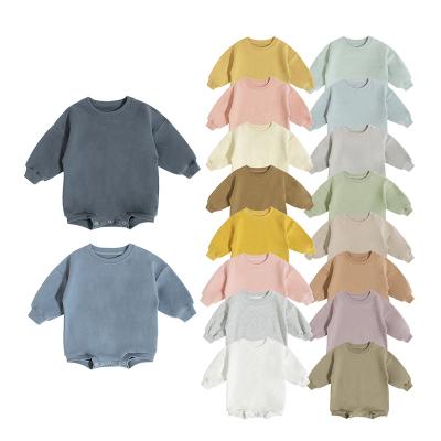 China French Terry Custom Embroidery Unisex Baby Romper Newborn Organic Breathable Washable Eco-Friendly Substantial 17 Color Cotton Clothes Warm Cozy French Jumpsuit for sale