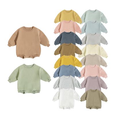 China Breathable Toddler Jumpsuit Wholesale Label Customized Solid Color Knitted Snap Button Autumn Kids Organic Cotton Baby Sweatshirt Rompers for sale