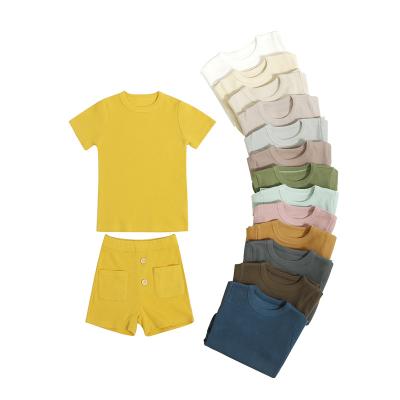 China Wholesale Factory Supply Eco-friendly Washable Breathable Kids Substantial Clothing Summer Set Breathable Ribbed Organic 2 Pcs Cotton Kids Boy Outfit Set for sale