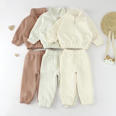 China Custom Embroidery Casual Baby Clothes Infant Terry Fleece Toddler Kid Clothing Set Winter Spring Sweatshirt Velor Warm Round Neck Suit for sale