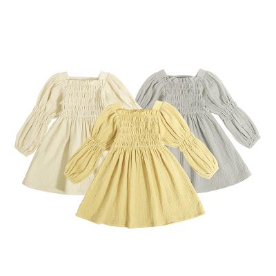 China New Arrival Washable Kids Ruffles Girl Dresses Double Square Collar Gaze Cotton Spring Baby Dress Designs Adorable for sale