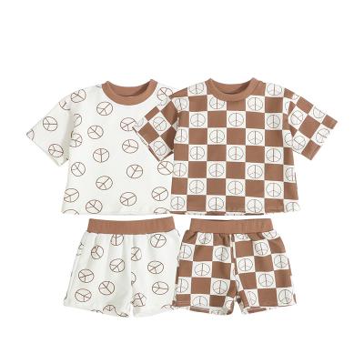 China Factory Label Summer Plaid Custom Colors Plus Size Knit Organic Cotton Elastic Waistband Shorts 2 Piece Baby Clothing Sets for sale