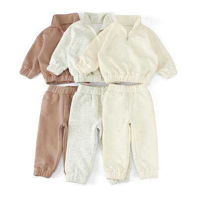 China Washable Warm Sweater Baby Cotton Fleece Solid Color Kids Winter Girl Set Warm Clothes Two Pieces Hoodies Sets for sale