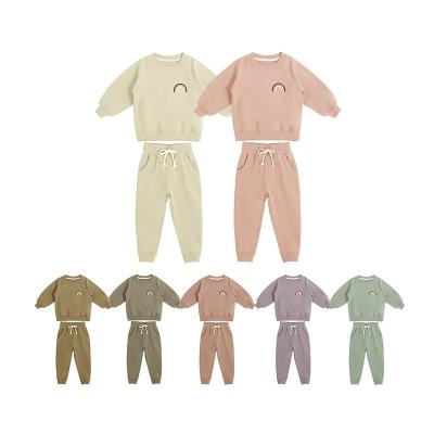 China Washable Custom Wholesale Kids Clothing Autumn Winter Solid Color Warm Organic Cotton Label Two Pieces Girls Tracksuit for sale