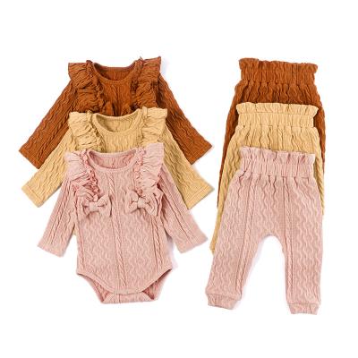 China Other Wholesale Girls Dressing Sets Lotus Leaf Lace Bowknot Clothing Winter Set Children Girls Two Piece Outfits for sale