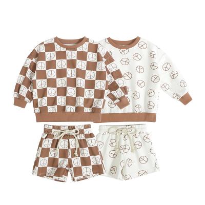 China Breathable / Plus Size Spring Customized Knitted Organic Cotton Autumn Plaid Color Long Sleeve Casual Baby Two Piece Set for sale