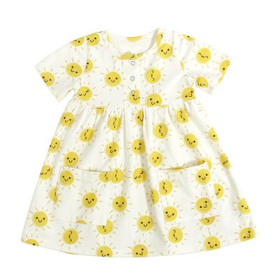 China New Design Toddler Girls Dressing Summer Shorts Sleeve Washable Pockets And Sun Print Soft Organic Cotton Baby Birthday Dresses for sale