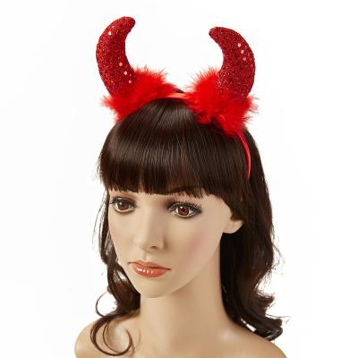 China Beautiful Halloween red devil horns headband with red feather for cosplay party for sale