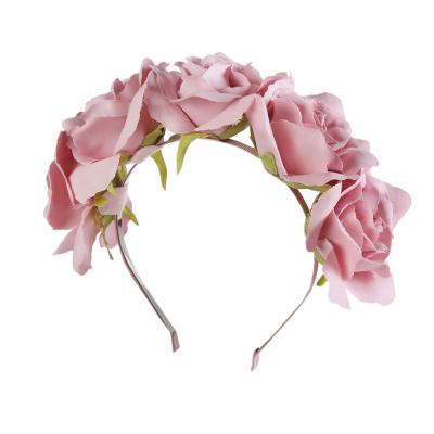 China High quality beautiful ladies flower headband woman pink rose crown wedding headband party headband for sale