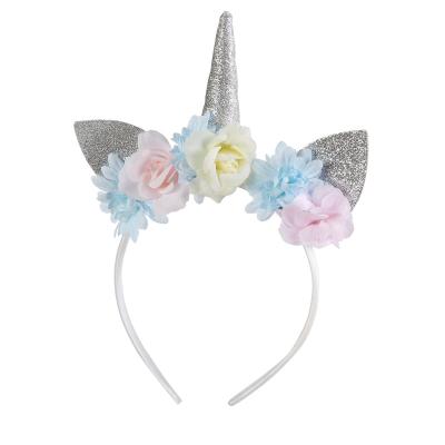 China 2021 Girls Unicorn Hair Band Sweet Fashion Colorful Glitter Flower Silver Unicorn Headband For Birthday Party for sale