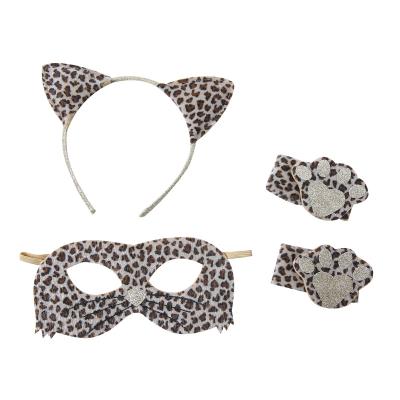 China Custom Anti-wrinkle leopard cat mask hair clip and headband decorative cosplay set for party props for sale