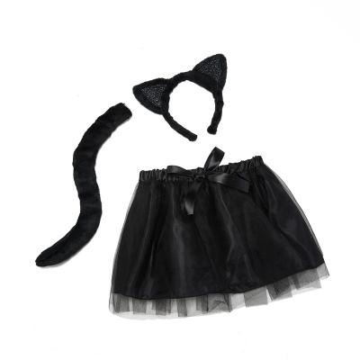 China Anti-wrinkle top designer Halloween cosplay tutu skirt set kids black cat cosplay sets (cat ear headband and cat tail) for sale