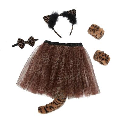 China Anti-wrinkle Cosplay glitter leopard tutu dress leopard headband/skirt furry bow tie tutu and tail set for cosplay set for sale