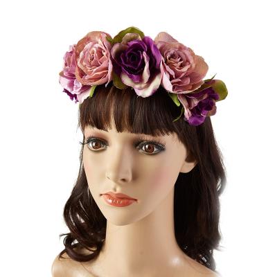 China Sweet Handmade Pink Hair Accessories Lady Wedding Party Bridal Headband Fashion Flower Crowns for sale