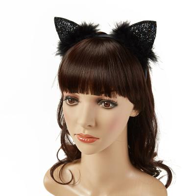 China Wholesale Lovely Girls Kids Cute Black Cat Ear Headband Halloween Headband Feather Headband Girls For Party for sale