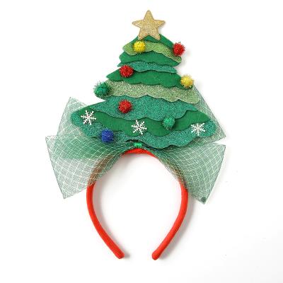 China Beautiful Model Last Christmas Tree Shaped With Big Green Bow Knot Headband For Cheistmas Party for sale