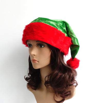 China Festival New Product Unisex Christmas Hat Green And Red Large Fluffy Hat Christmas With Pompom Hat For Party for sale