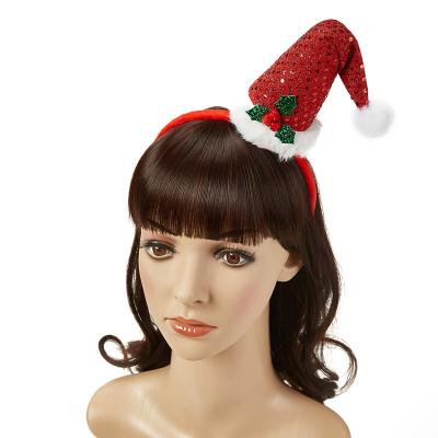 China 2021 Hot Selling Fashion Christmas Hat Red Circle Santa Hair Hat Party Headband Kids Holly Christmas Headband for sale