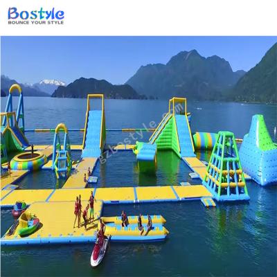 China Plato 0.9mm PVC Tarpaulin Manufacturer Inflatable Design PVC Water Park Floating Island For Customization for sale