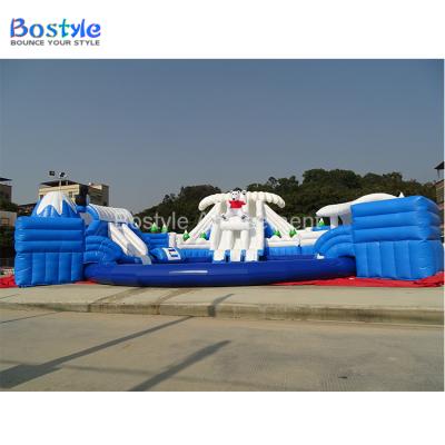 China Hot Selling Plato 0.9mm PVC Tarpaulin Water Amusement Park, Inflatable Water Slides With Pool For Fun for sale