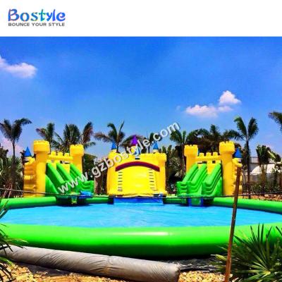 China PVC Bostyle Inflatable Ground Land Water Park With Pool Slide For Adults for sale